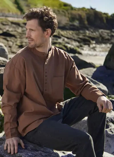 Andrew Cotton Linen Grandfather Shirt in Autumn 